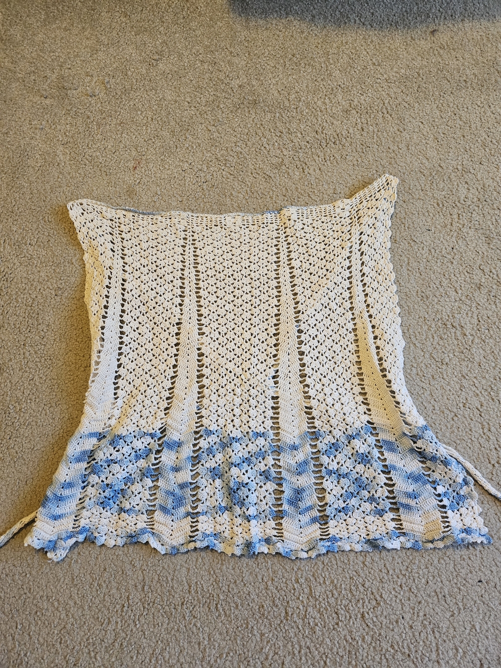 Handmade Crochet White & Light Blue Crop Top